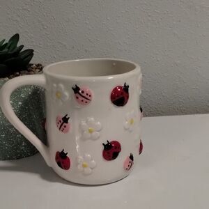 Charming Ladybug Ceramic Mug - White with Red Accents